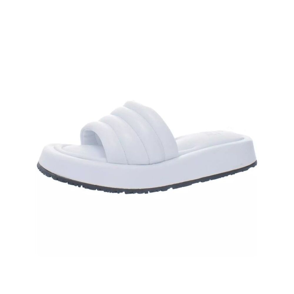 P448 Womens White 1" Platform Fergie Open Wedge Slip On Leather Sandals Shoes 39